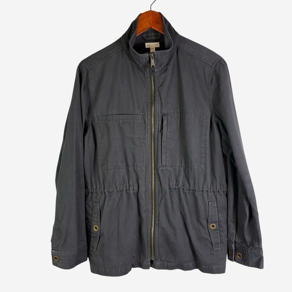 Garnet Hill Organic Cotton Full Zip Utility Military Jacket Size 12 Gray Pockets - Picture 2 of 10